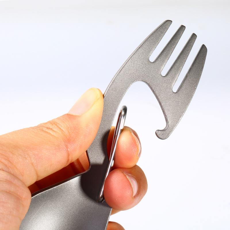 Titanium Unibody Construction Spork Multi-Function Spoon Fork Carabiner Bottle Opener