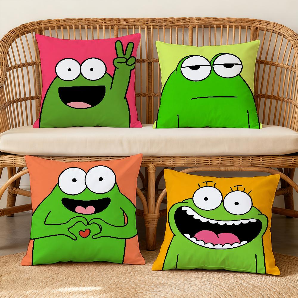 Frog Cushion Cover Soft Case For Sofa Living Room Green Home Comfortable Office Decor Protective Funny Cute Pillow Covers