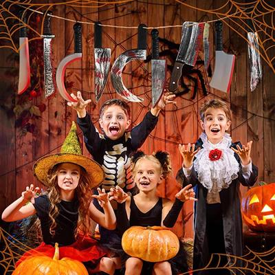 Realistic Fake Knife Prop with Fake Blood Scary Halloween Decorations Prank Toy Halloween Party Haunted House Cosplay Supplies
