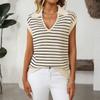 Women's V,neck Knitted Top Casual Striped Sleeveless Lapel Sweater
