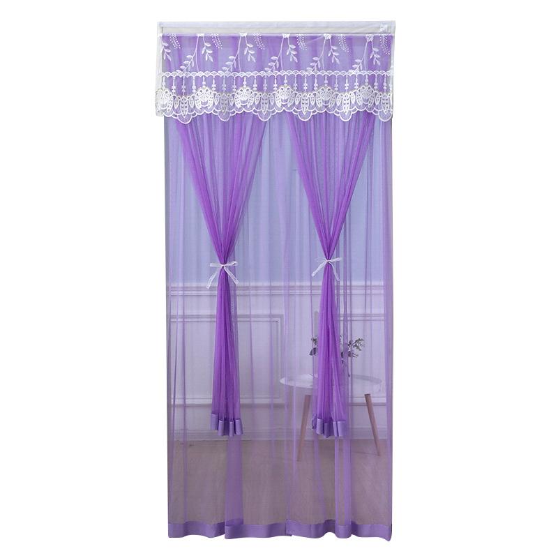 1PC Door Curtain Home Decoration Polyester Pleated Anti Mosquito Lace Embroidery Self Adhesive Double Layer