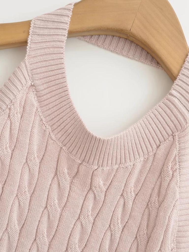 Spicy Retro Cable Knit Halter Backless Tank - Women's Autumn/Winter Slim Fit Sleeveless Top