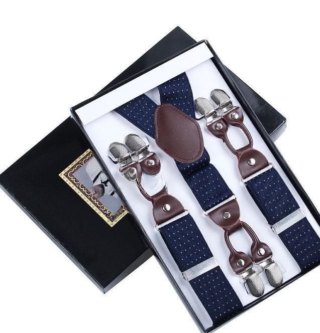 Men's Six-Clip Jacquard Wide Suspenders with Printed Webbing