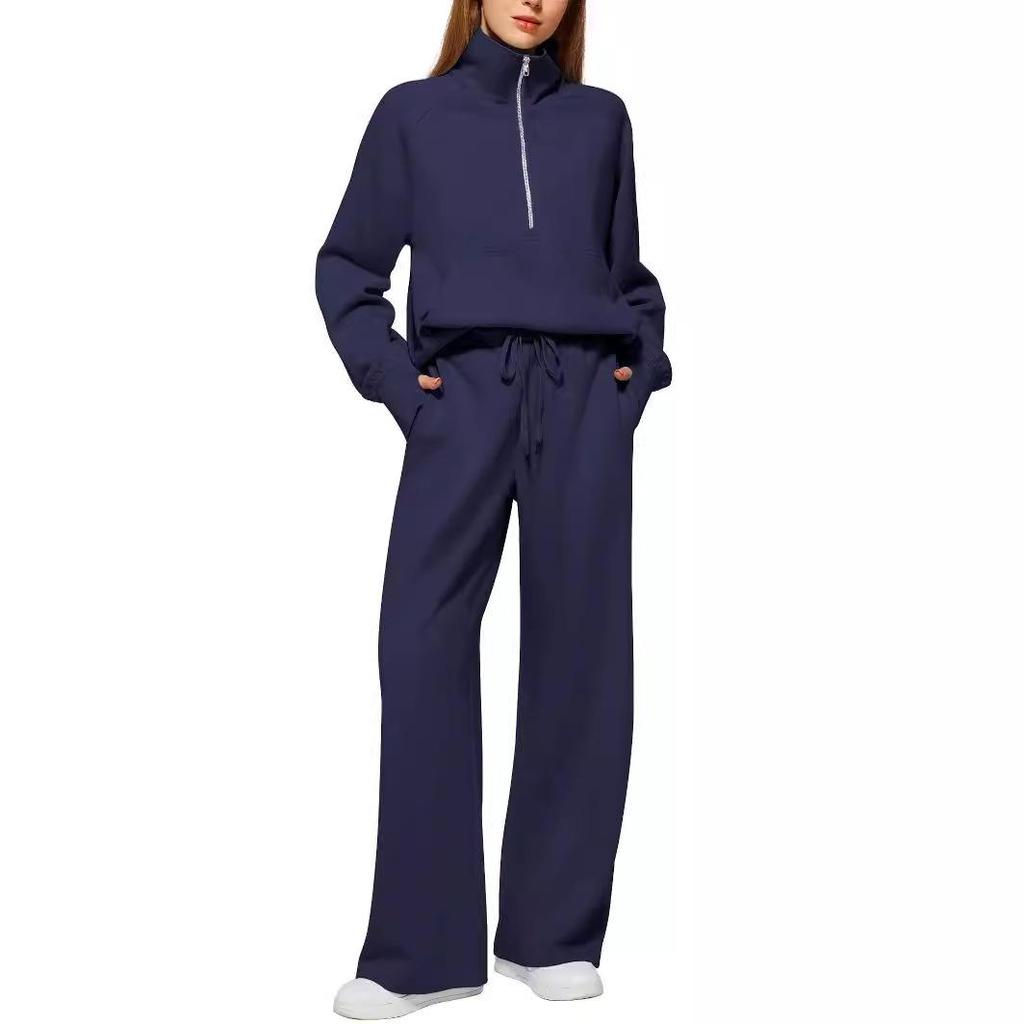 2025 Oversized Half-Zip Sweatshirt & Wide-Leg Sweatpants Women's Two-Piece Casual Set