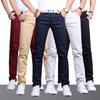 Spring Summer Men's Slim Fit Casual Trousers - Korean Style, Mid-Waist, Straight Leg