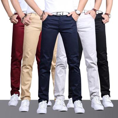 Spring Summer Men's Slim Fit Casual Trousers - Korean Style, Mid-Waist, Straight Leg