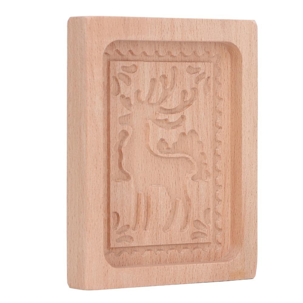 Natural Beech Wood Wooden Cookie Mold Deer Santa Claus Christmas Tree Reindeer Cookie Cutter Easy Release Carved Pattern