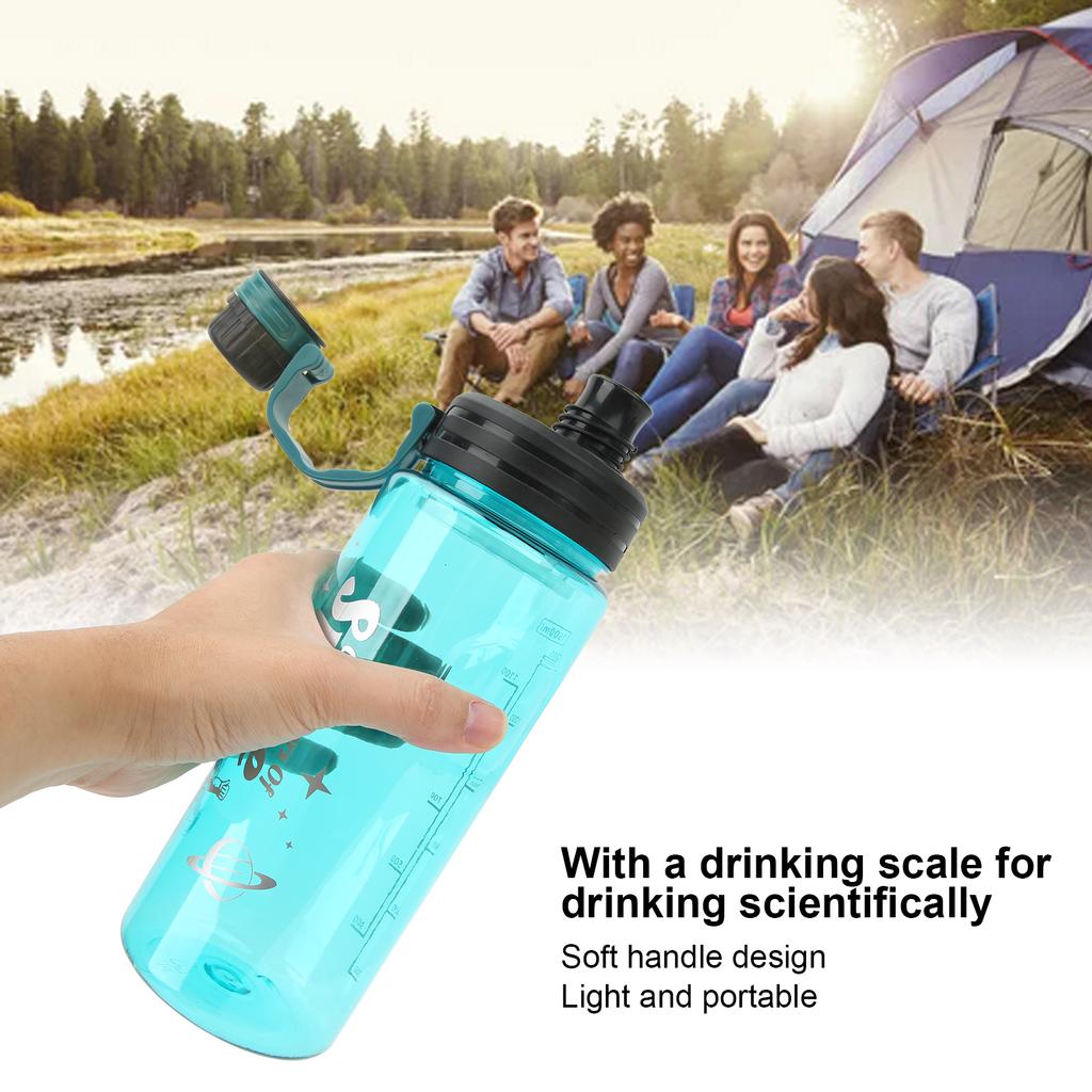1500ml Sports Water Bottle Food Grade PC with Drinking Water Scale Fitness Jug for Gym Cycling Running