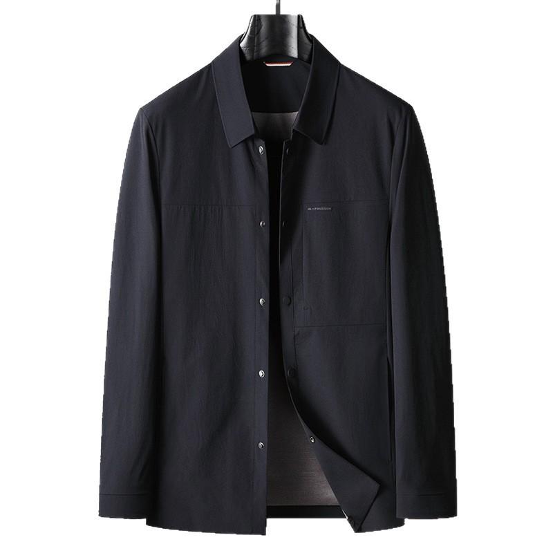 Men's Lightweight Lapel Workwear Jacket - Spring/Autumn Micro-Elastic Non-Iron Spandex Coat