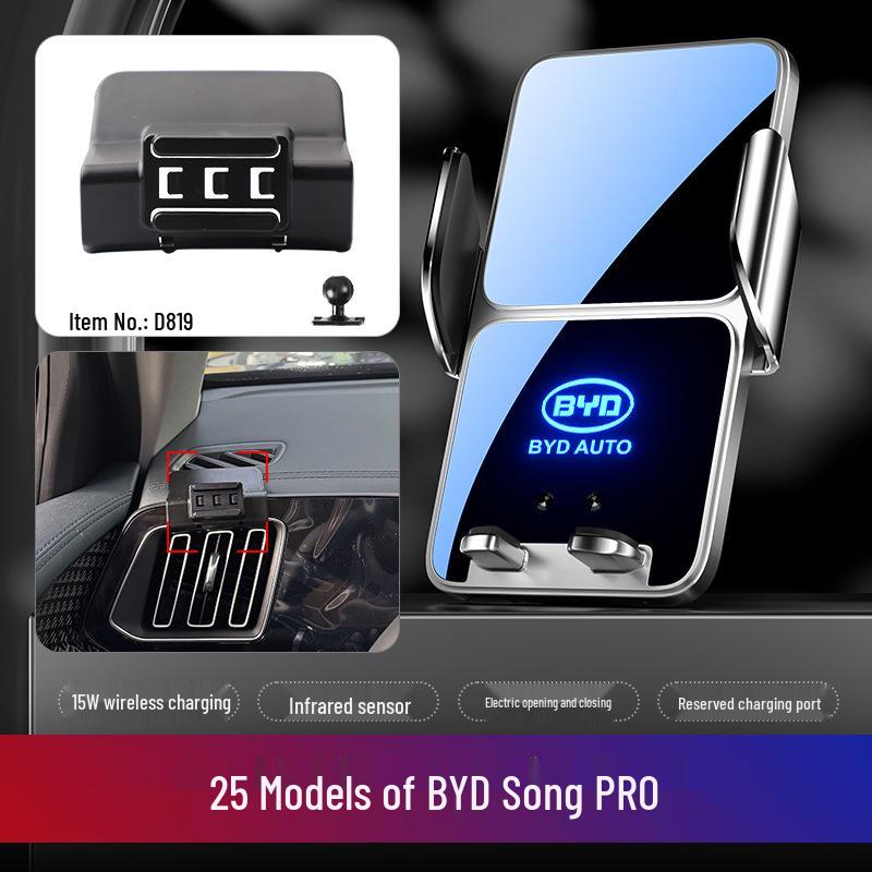 BYD Car Mobile Phone Holder for Dolphin, Qin Plus, Han EV, Tang DMI, Song MAX, Yuan PRO, and E5 Models.