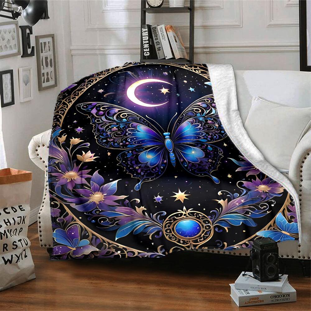 1PC Celestial Butterfly Print Print Blanket, Soft Throw Blanket - Warm & Cozy for Couch, Bed, Office, and Travel yy250912208