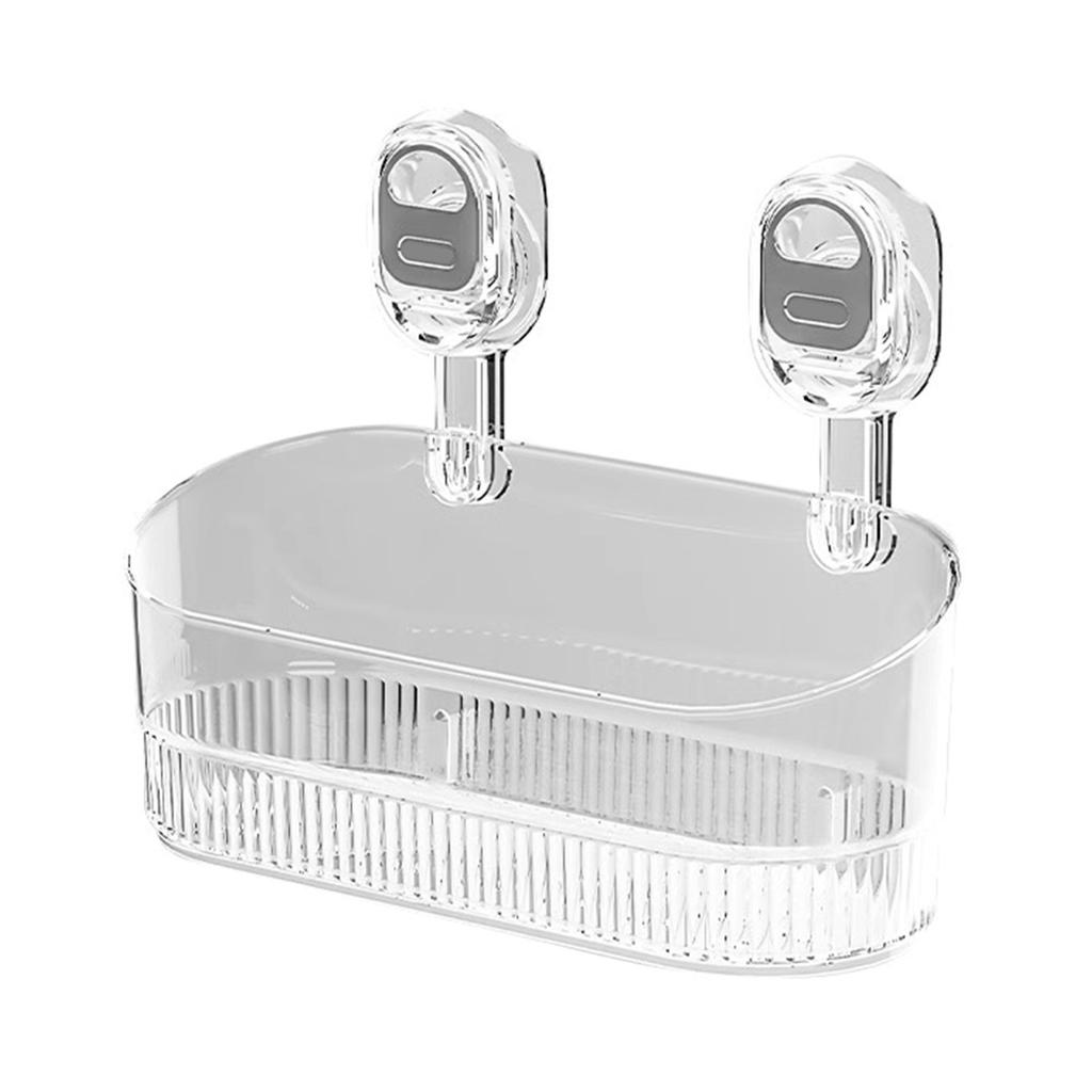 Suction Cup Shower Organizer Transparent Storage Box for Bathroom Dorm or Apartment Wall Mounted Cosmetics Holder