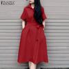 ZANZEA Women Casual Turn Down Collar Loose Short Sleeve Shirt Dress