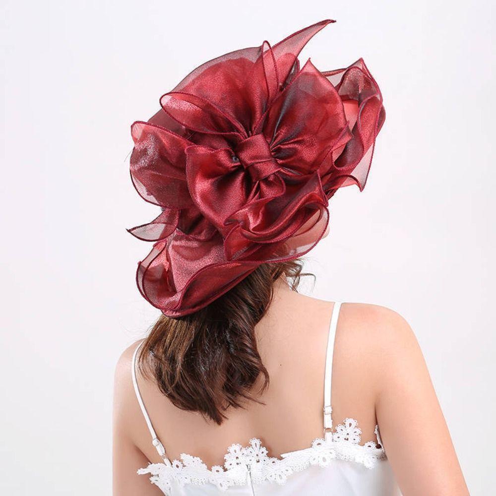 Travel Organza Mesh Hat Flower Beach Cap Elegant Bridal Wedding Hat  for Women