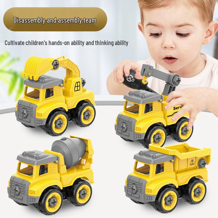 Children's DIY Engineering Mixer Toy: Detachable Excavator & Nut Assembly Set