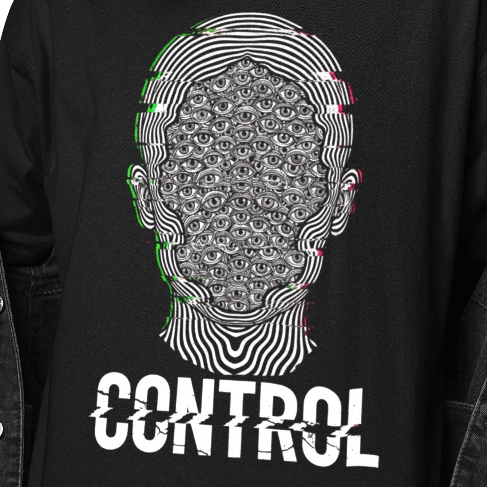 Mind Control Shirt | Psychedelic Face Eyes T-Shirt | Surreal Hypnosis Art Tee | Dystopian Weirdcore Graphic XL