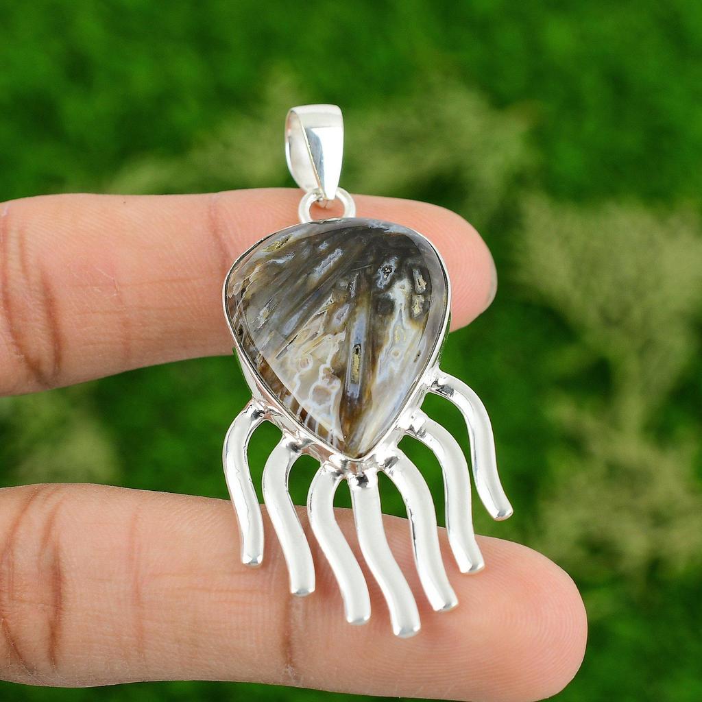 Friendship Day Deal Sterling Silver Stick Agate Gemstone Mother Pendant Jewelry