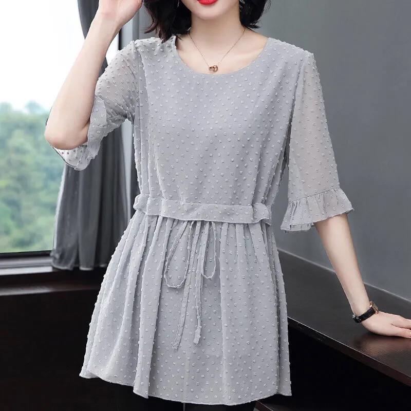 

Летняя женская свободная туника больших размеров, шифоновая рубашка с рукавами, верхняя блузка XXXXXL серый