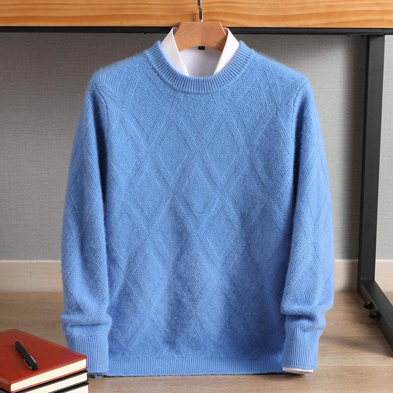 Men's Autumn/Winter Wool Jacquard Sweater, Hong Kong Style, Long Sleeve, Casual Korean Crew Neck, Plus Size Youth Pullover