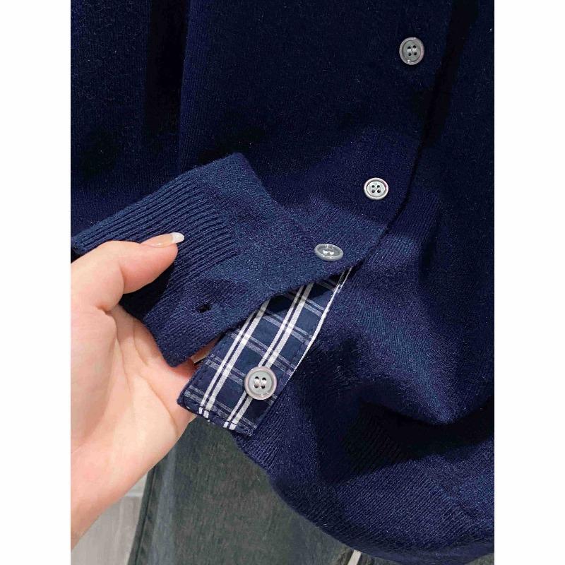 Premium Plaid Splicing Top Jacket Women's Autumn Stacking Wear Soft Waxy Knitted Sweater Cardigan
