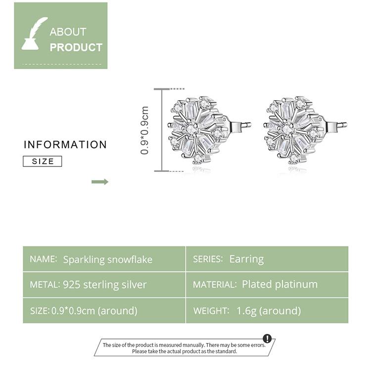 Bamoer Ohrstecker aus 925er-Sterlingsilber, elegant, rautenförmig, glänzend, Zirkon, Schneeflocke, für Damen, edler Schmuck