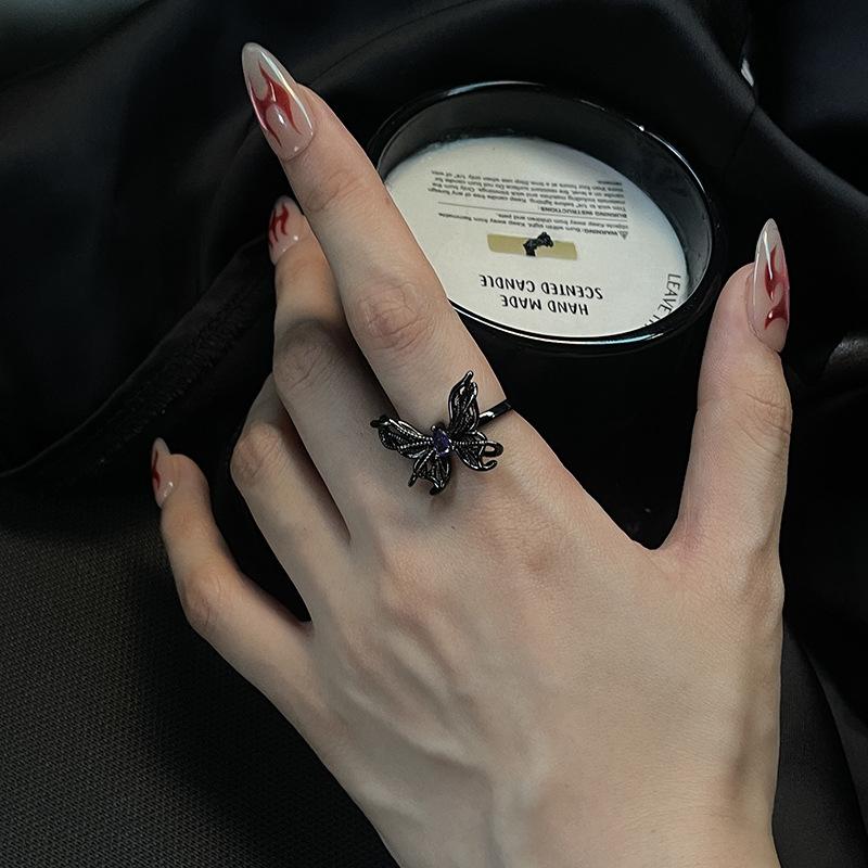 The Same Hemp Rope Hollow Butterfly Open Ring Niche Design Light Luxury High Sense Simple Dark Ring