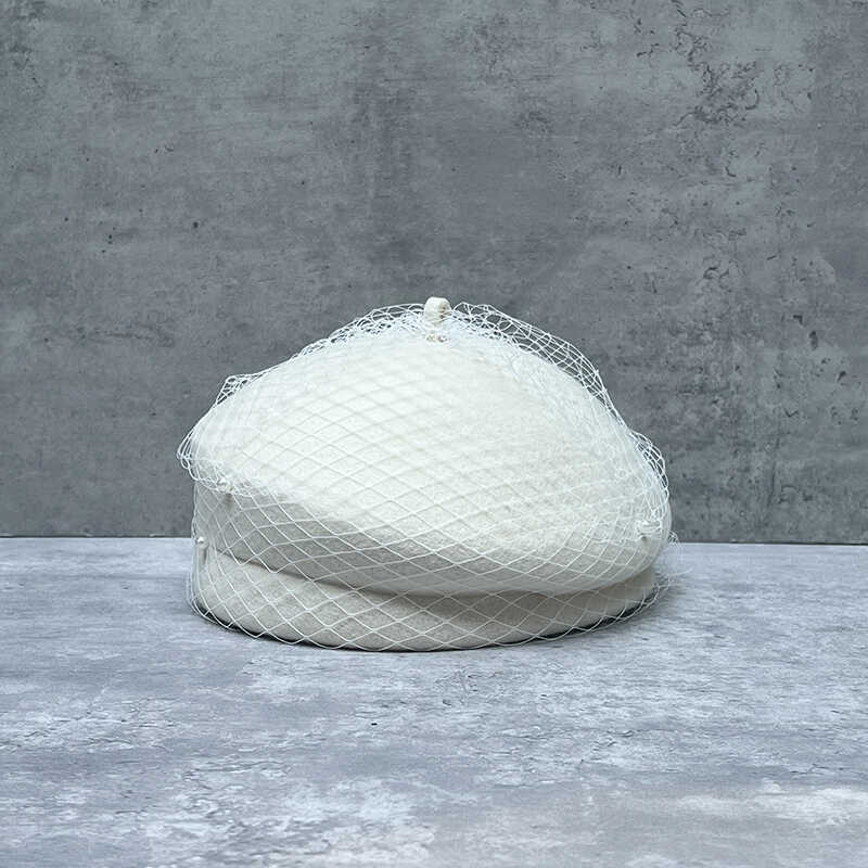 French Celebrity Pearl Mesh Wool Beret Female Autumn And Winter Face Small Elegant Retro Painter Top Hat Foreign Style