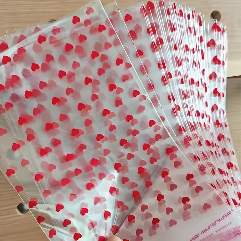 WTEMPO Valentinstag Hochzeit Geschenkbeutel Herzförmiges Muster Aufgedruckt Klare Selbstversiegelnde Beutel Tragbare Wiederverwendbare Plastiktüten Universelle Verpackungsbeutel