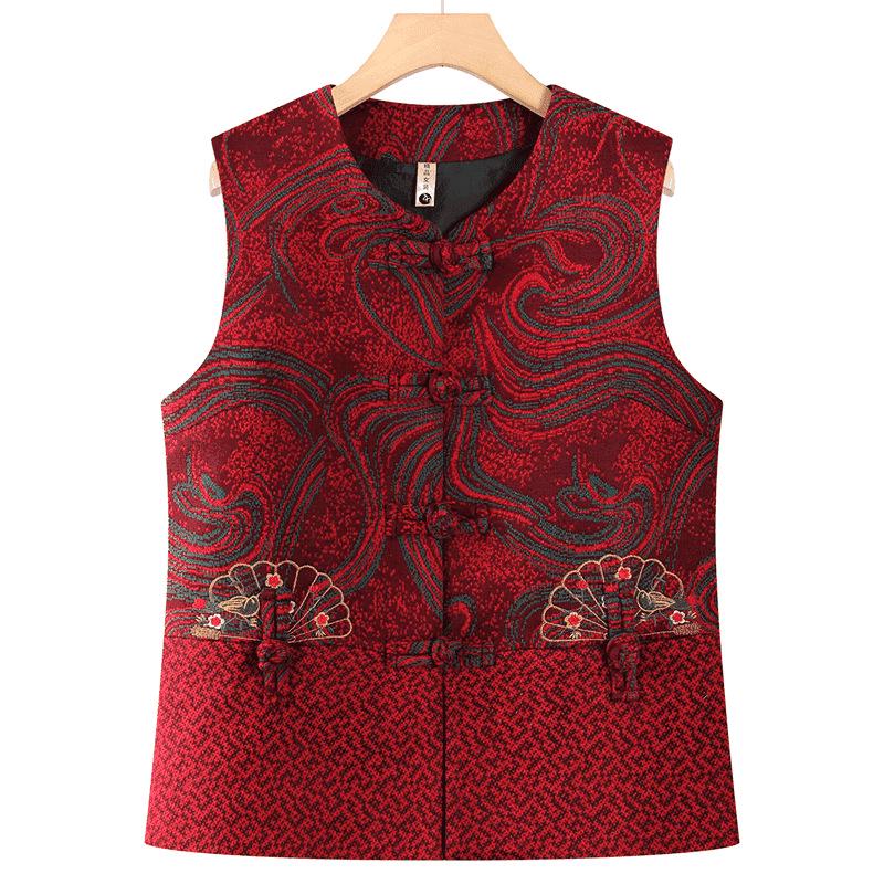 Embroidered Plus Size Padded Vest for Middle-aged Women