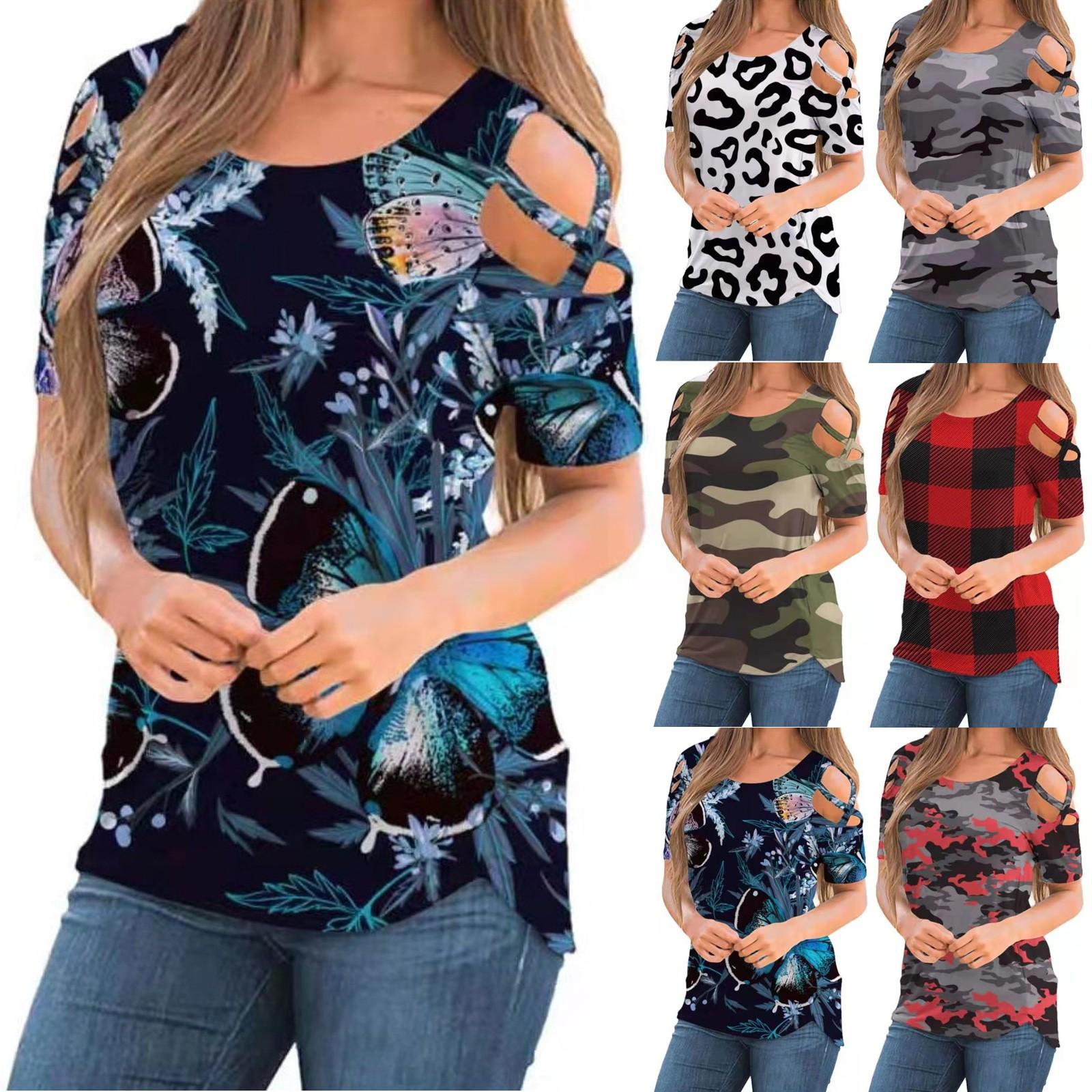 

Женская повседневная модная летняя футболка с короткими рукавами и принтом