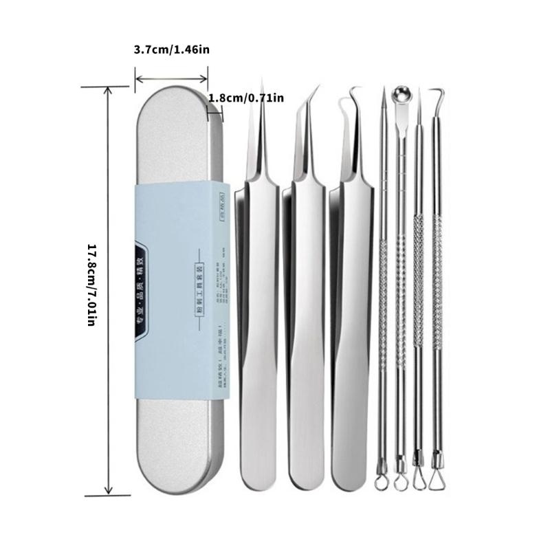 Professional Stainless Steel Blackhead Extractor Set Of 7 Pieces For Deep Pore Cleaning And Skin Cares