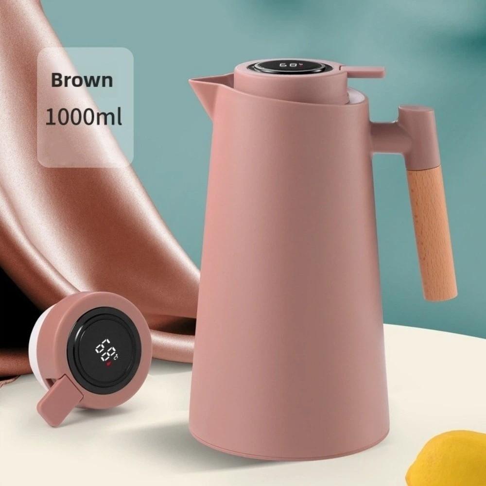 New Temperature Display Vacuum Thermal Flask 1 L Wooden Handle Insulation Kettle Large Capacity with Lid Tea Pot