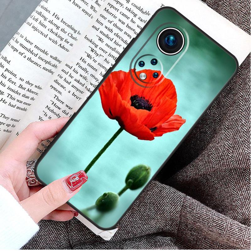 Red Corn Poppy Flower Case For Honor Magic 8 6 7 Lite Honor 400 200 Pro 50 70 90 X8c X8b X9a X9c X9b X9d Win Cover