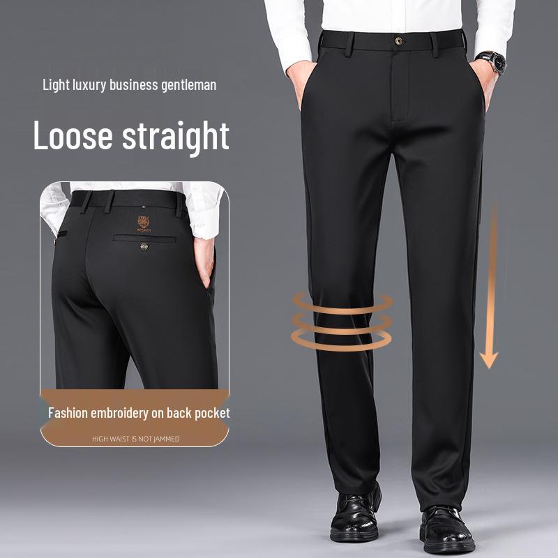 Men's Tiger Head Embroidery Autumn Straight-Leg Stretch Pants - Wrinkle-Resistant Casual Trousers