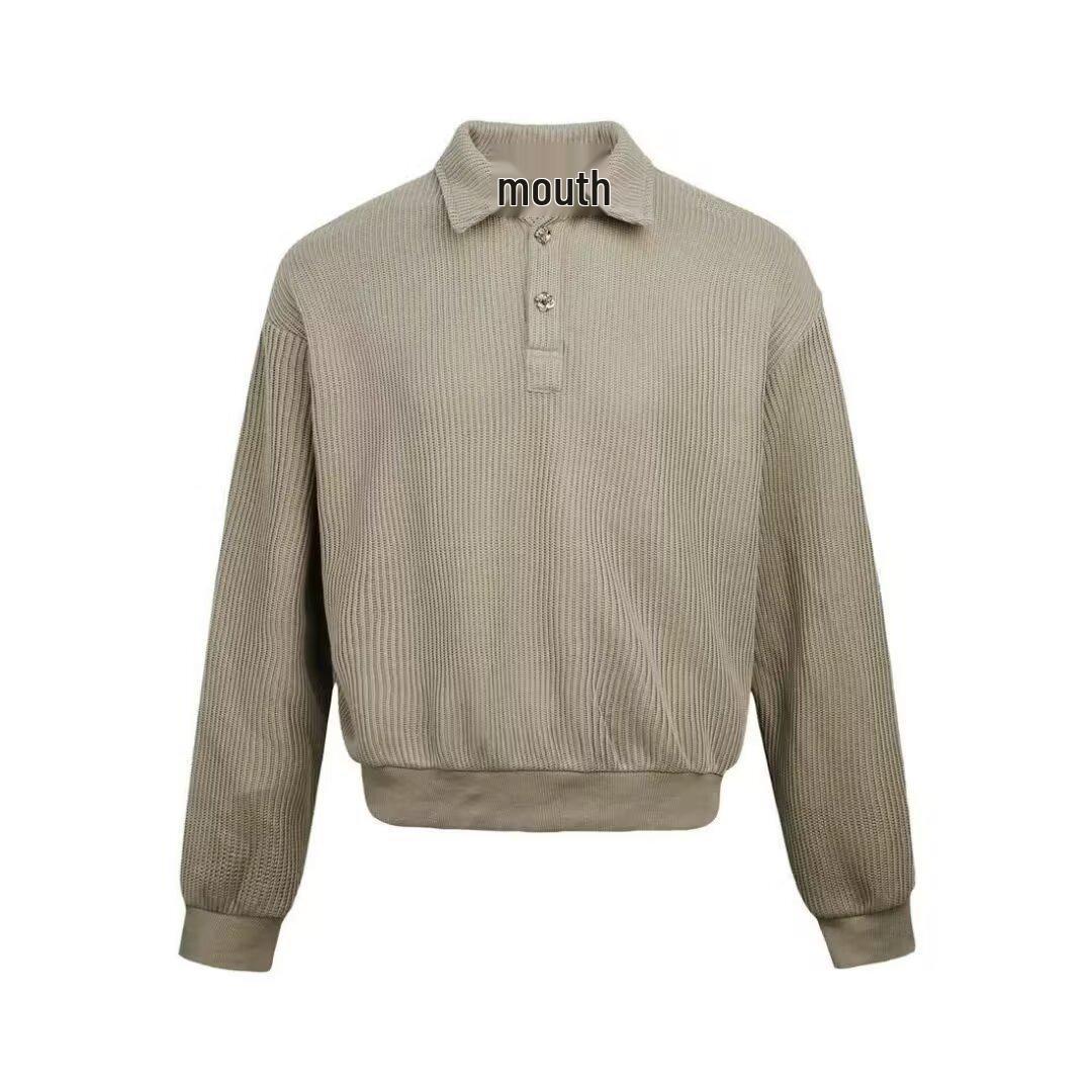 

Harajuku Minimalist Vertical Stripe Knitted Sweater - Trendy Autumn/Winter Lapel Design Medium кавовий