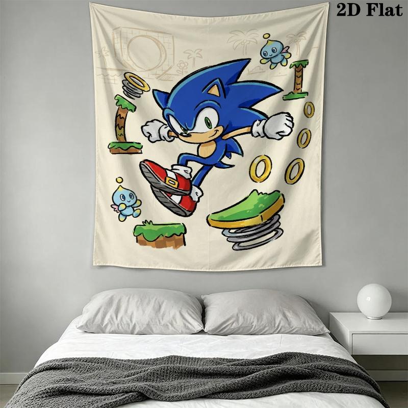 Sonic the Hedgehog Wall Tapestry Aesthetic Wall Hanging Printed Fabric Blanket Decorative Tapestries for Bedroom Living Room Home Decor