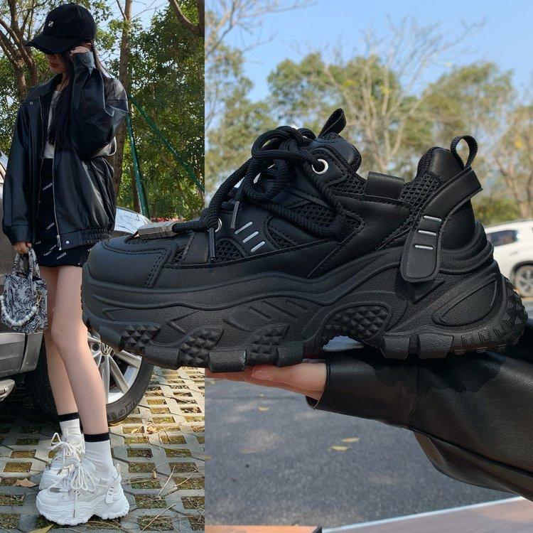 Thick-soled Dad Shoes Women's 2025 Spring New Leather Versatile Breathable Mesh Sneakers Lightweight Casual Little White Shoes