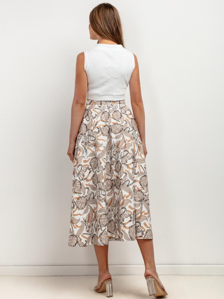 T424 black flower midi skirt