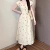 Gentle Wind Floral Bubble Sleeve Dress Women's Summer New Bow Niche Design Temperament Beautiful Long Dress