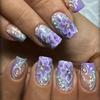 24pcs Short Square Press On Nails Jade Flower Sparkling Powder Designs Fake Nails with Glue Green Gradient Full Cover Nail Tips
