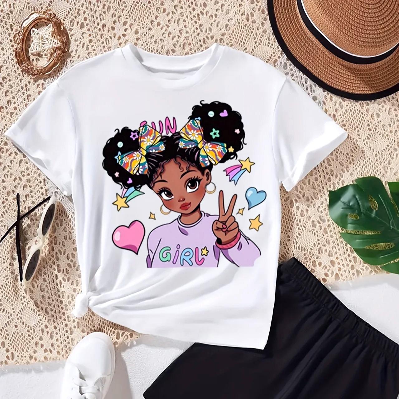 

2026 Summer Clothing Cartoon Girl Printed T-Shirt Hip-Hop Style Children s Short Sleeve Top 160