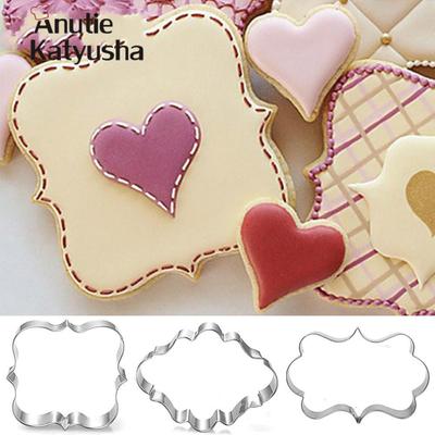 3 Stück Segensrahmen Hochzeit Edelstahl Ausstechformen Rechteck Quadrat Oval Fondant Kuchenform KTY