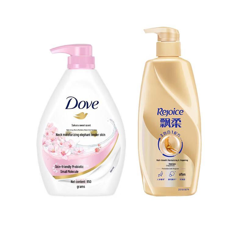 Набор: Гель для душа Dove Цветок вишни и Шампунь Rejoice Repair