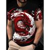 Men's 3D Dragon Pattern Printed T-Shirt - Eye-catching Red and Black Design with Spiraling Clouds