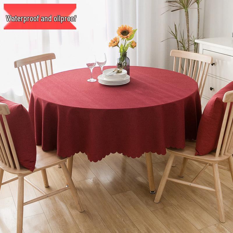 Waterproof Oil-Proof Solid Color Round Tablecloth for Dining, Hotel, and Home