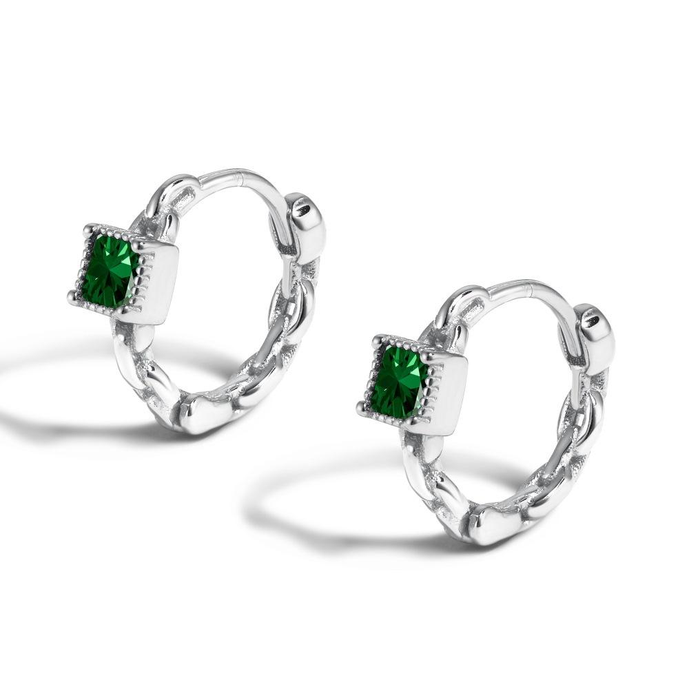 Fine Jewelry Earrings 18K Gold Plated Hypoallergenic Green 5A Cubic Zirconia S925 Sterling Silver Hoop Earrings for Women Girl