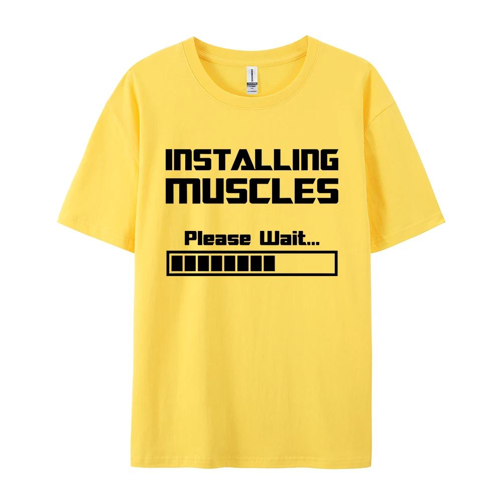 Summer New Tshirts Installing Muscles Please Wait Loading Bar Funny Print T Shirt Men Women Loose Cotton Short Sleeve Cool Tees