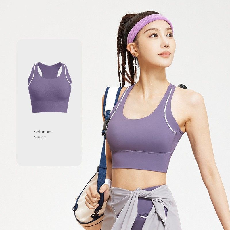 

New Arrival Letter Line Yoga Bra One-Piece High Strength Bubble Wrap Push-up Quick-Dry Stretch Sports Workout Underwear Solanum sauce S [Suggested 40.00 kg-47.50 kg]]