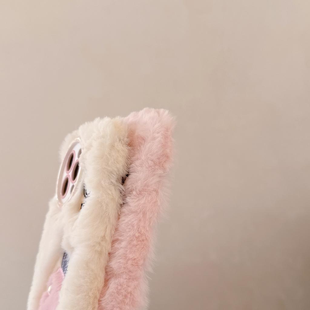 For iPhone 16 Pro Max Case Embroidery Carrot Rabbit Pearl Accents Furry TPU Phone Cover