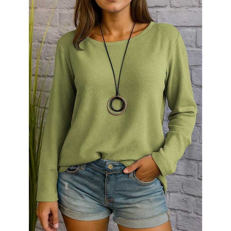 JPNTKY Women's Fashion Casual Solid Color Print Long Sleeve O-Neck Blouses & Shirts